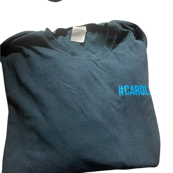 Men's Black T-Shirt with Blue Logo Carolina Panther excellent condition size XL - Picture 1 of 2